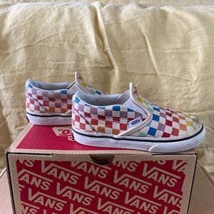 Used kids rainbow checkerboard vans